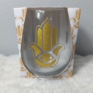 Prima Design‎ Party In A Glass Golden Hamsa hand  20 Oz Stemless Wine Glass NEW